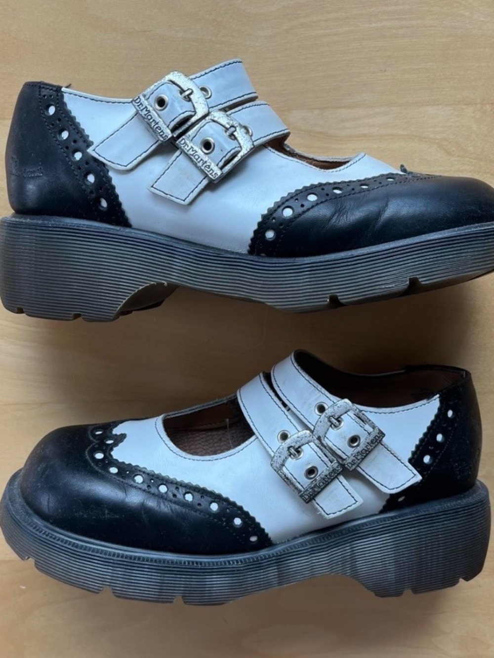90’s Made in England Dr. Martens Black and White Platform Mary Jane Shoes